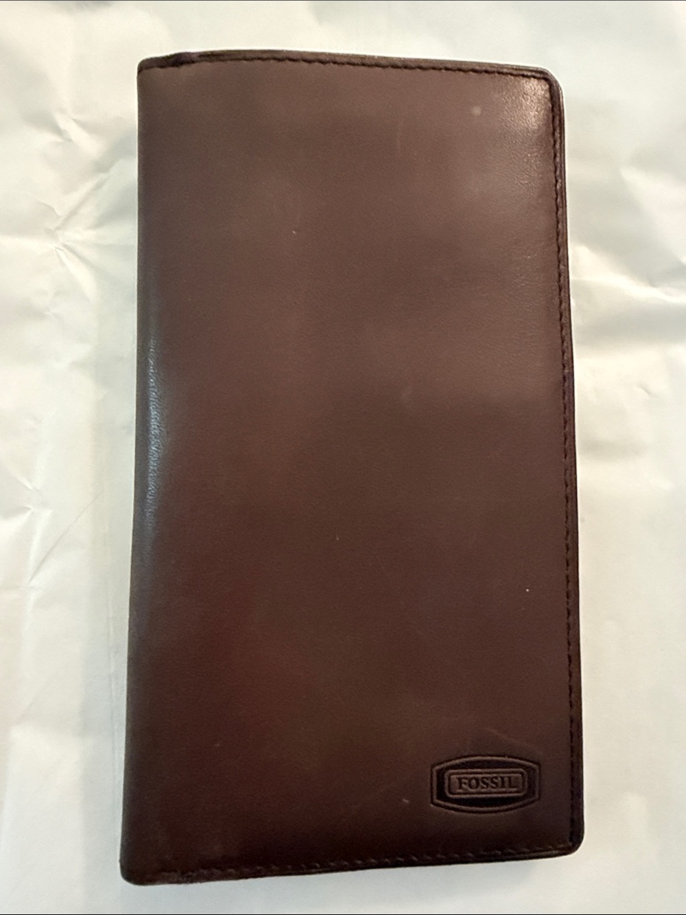 Fossil Brown Leather Trifold Wallet with ID Window